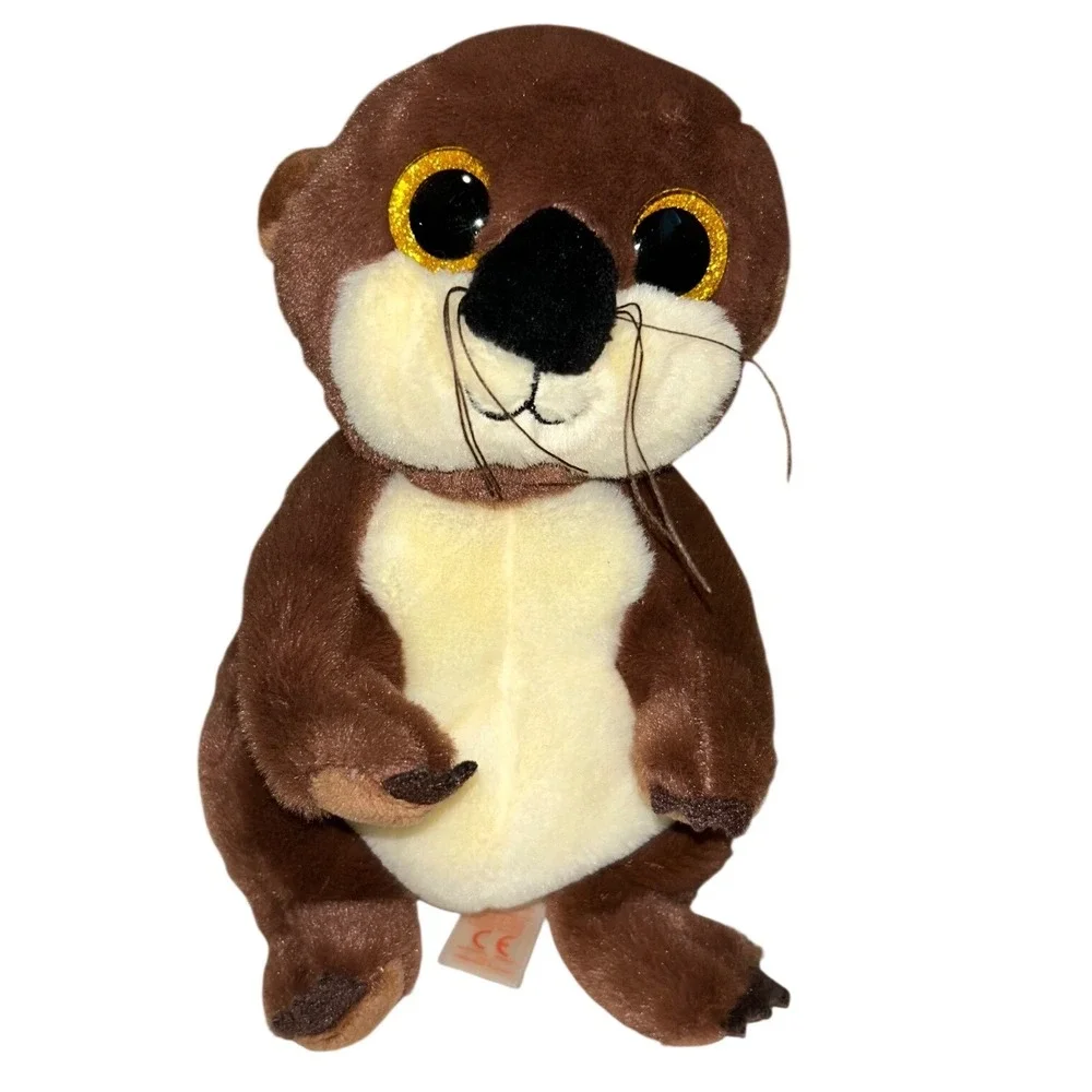 Ty Beanie Boos Mitch Otter Brown Cream Plush Glitter Gold Eyes 6 inch 2022 As-Is